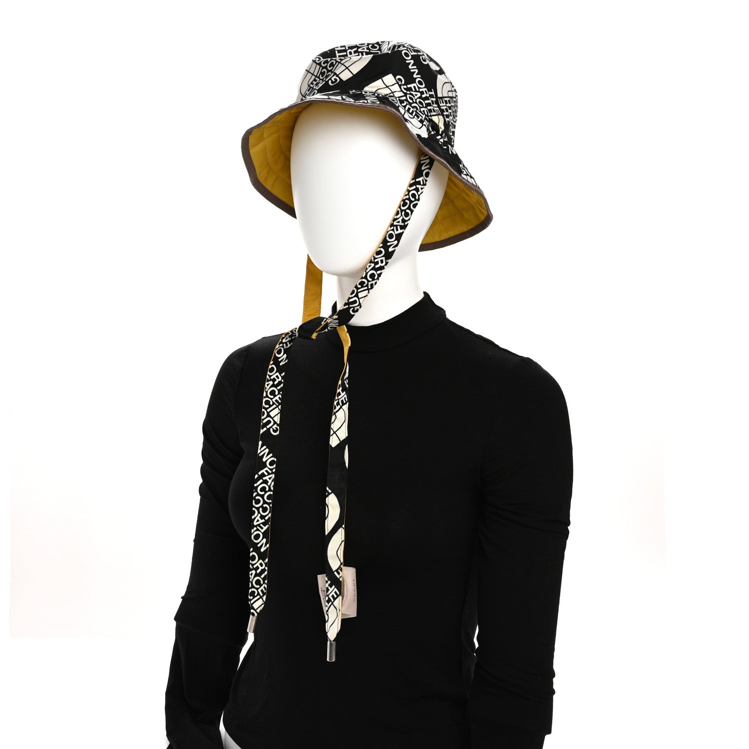 Gucci X THE NORTH FACE Nylon Reversible Self-Tie Bucket Hat M Black Yellow 2 of 16