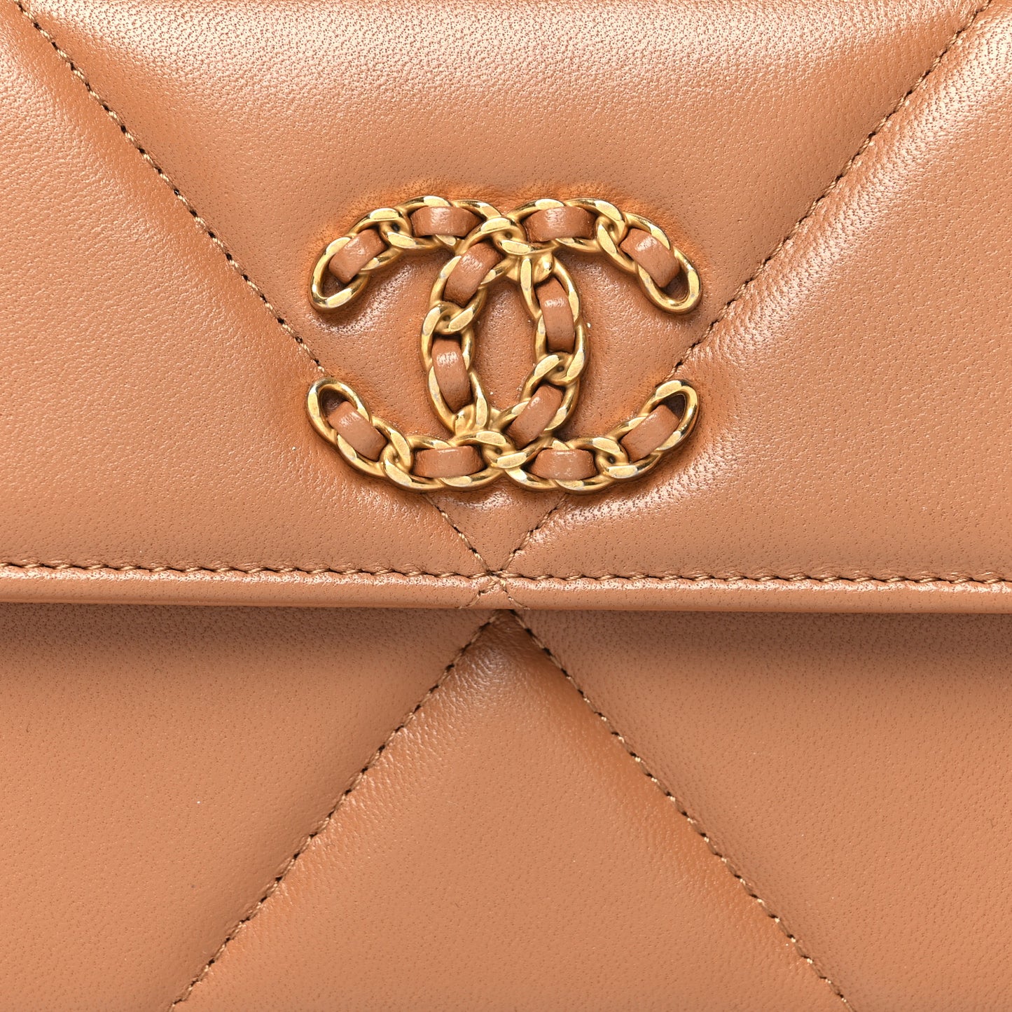 Lambskin Quilted Chanel 19 Flap Wallet Brown