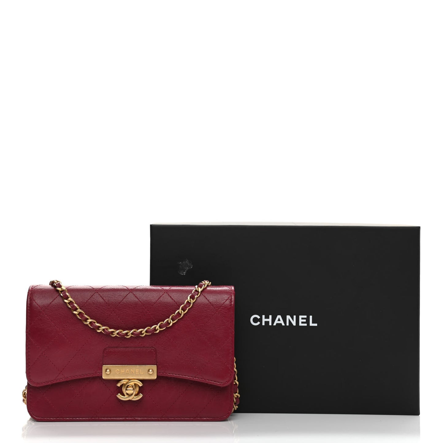 Goatskin Stitched Golden CC Wallet on Chain WOC Dark Red