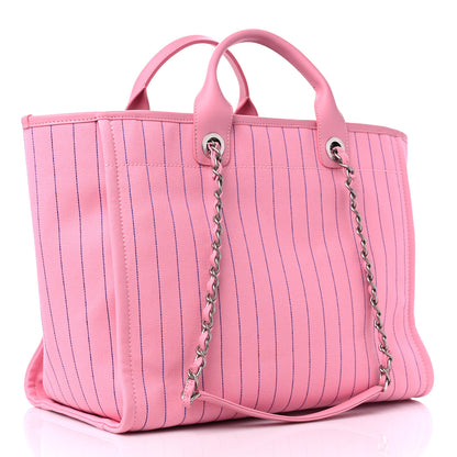 Chanel Canvas Calfskin Striped Large Deauville Tote Pink Blue 4 of 10