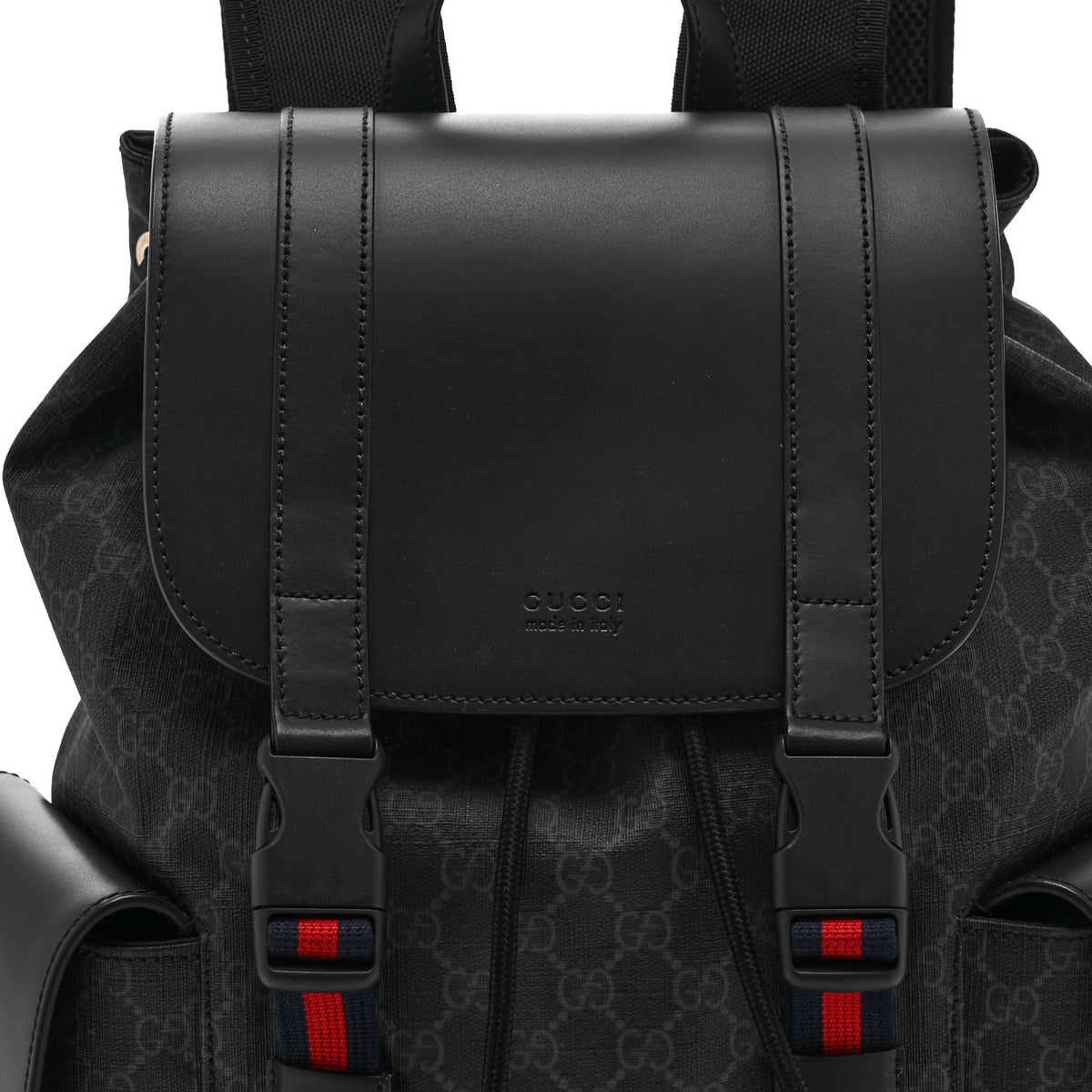 Gucci Soft GG Supreme Monogram Calfskin Web Double Buckle Backpack Black 9 of 11