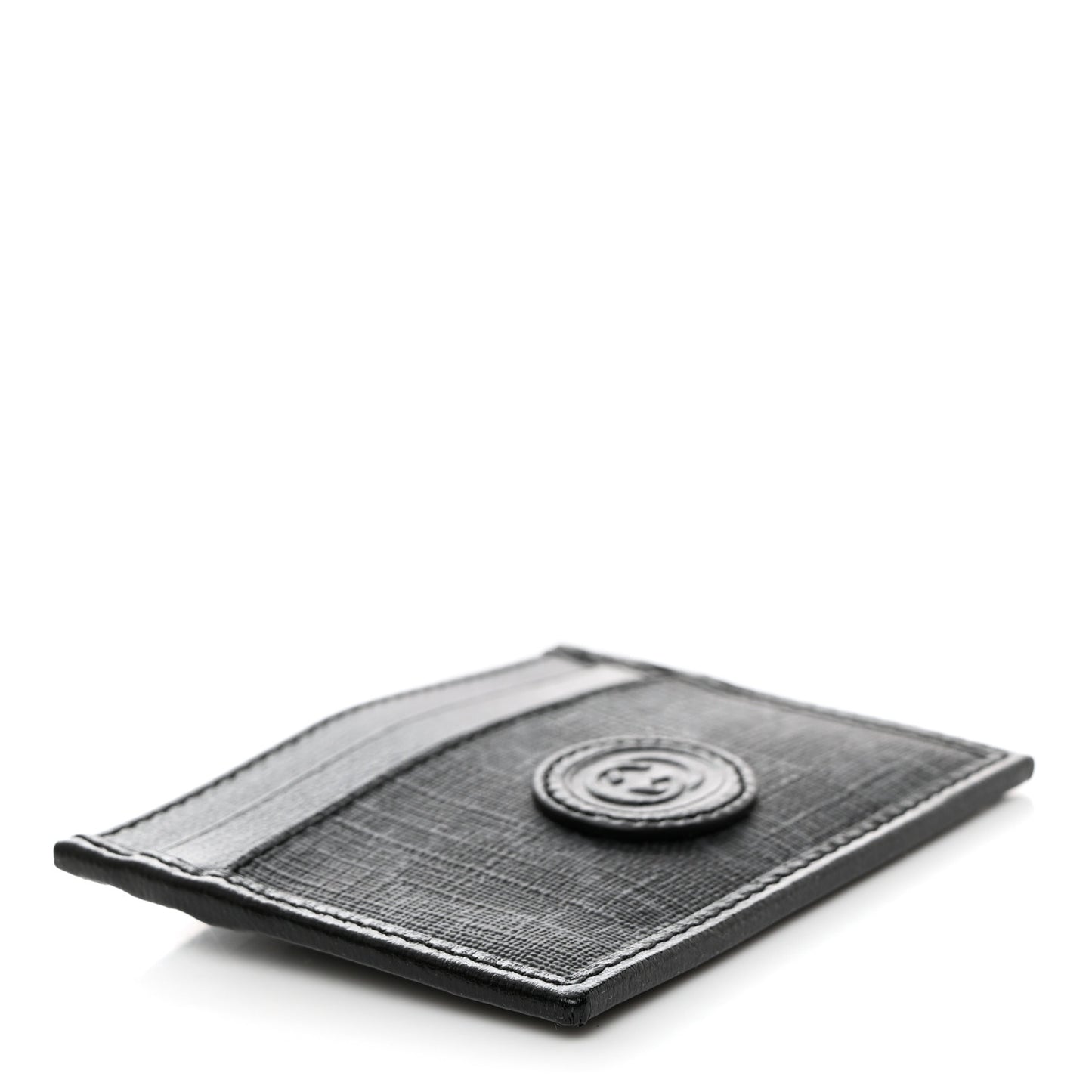 GG Supreme Monogram Textured Dollar Calfskin Retro Interlocking G Card Holder Black