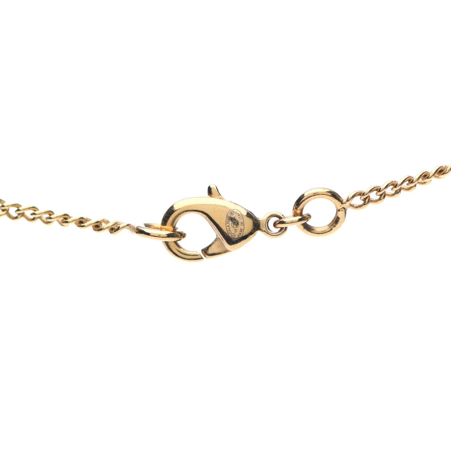 Chain Link CC Turn Lock Pendant Necklace Gold