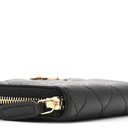 Chanel Caviar Quilted Crystal Zip Around Coin Purse Wallet Black 7 of 8