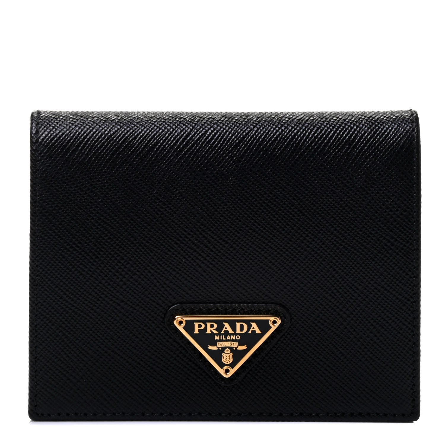 Prada Saffiano Triangle Bi-Fold Compact Wallet Black 1 of 4