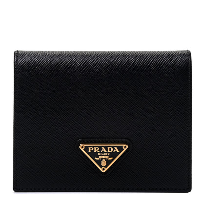 Prada Saffiano Triangle Bi-Fold Compact Wallet Black 1 of 4