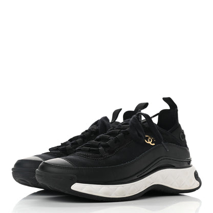 Chanel Velvet Calfskin Mixed Fibers CC Sneakers 37.5 Black 3 of 9