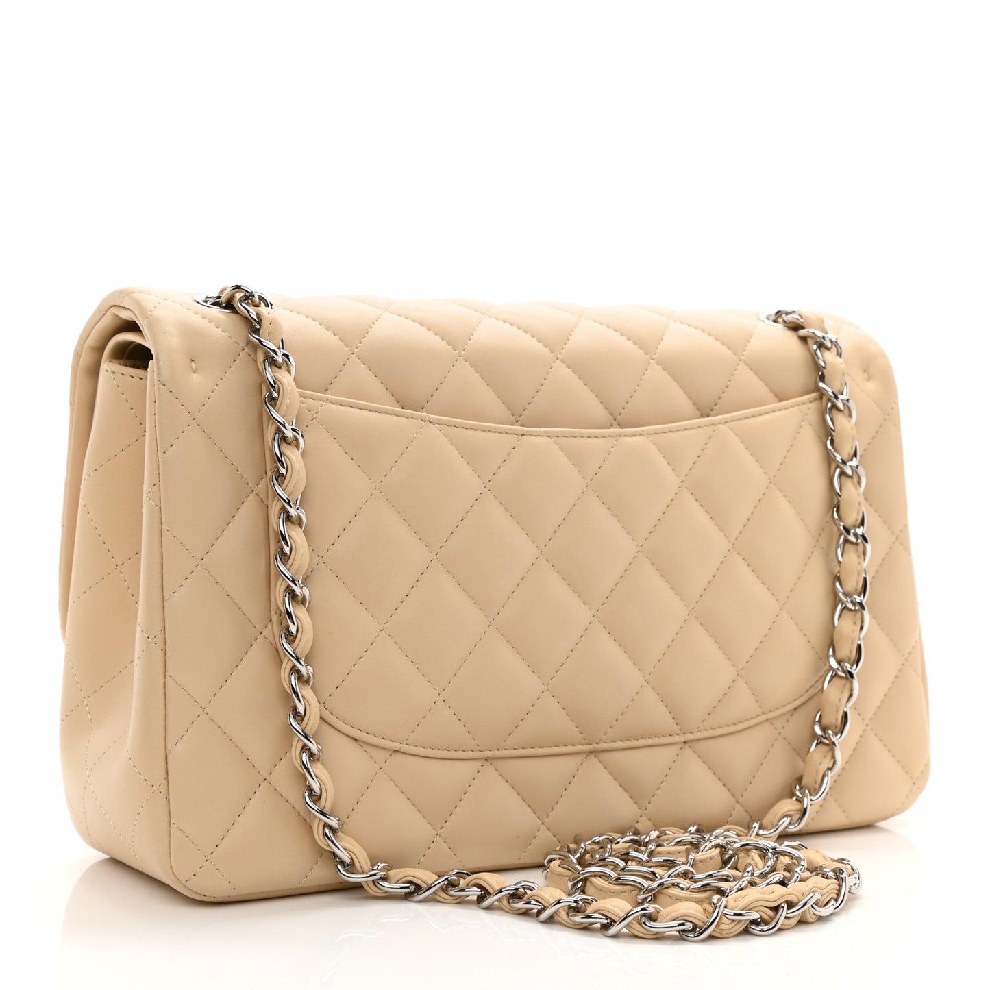 Lambskin Quilted Jumbo Double Flap Beige