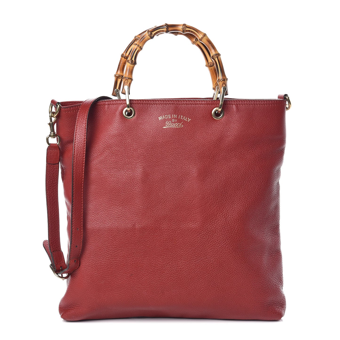 Pebbled Calfskin Bamboo Shopper Tote Red