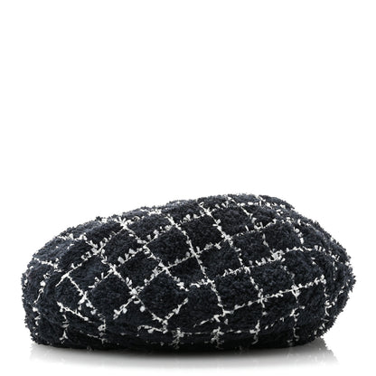 Chanel Tweed Beret Hat L Black White 5 of 8