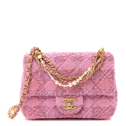 Chanel Tweed Quilted Pearl Twist Mini Square Flap Pink Dark Pink 1 of 11