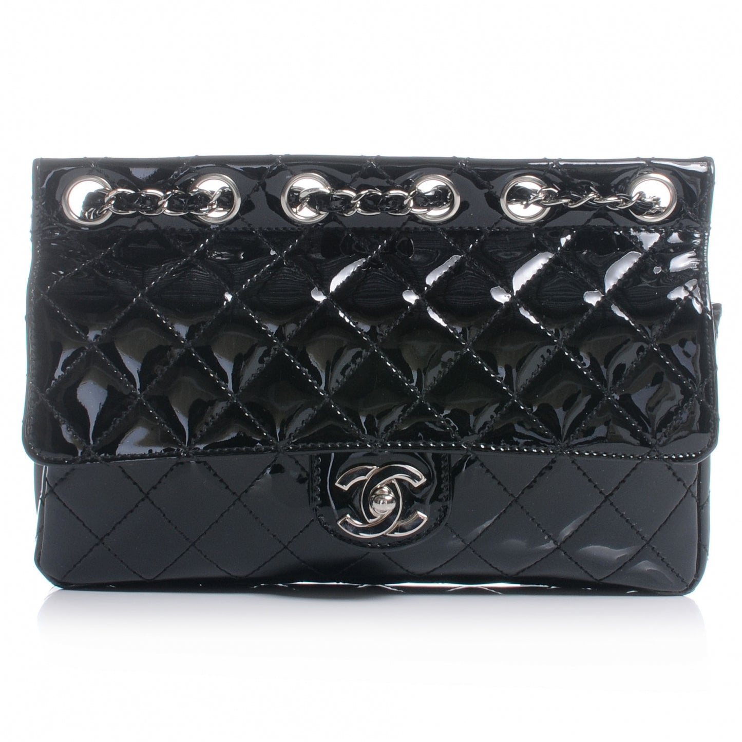 Patent Quilted Medium Diagonal CC Flap Black