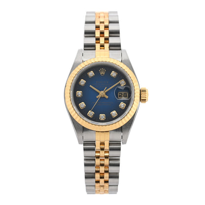 Rolex Stainless Steel 18K Yellow Gold Diamond 26mm Oyster Perpetual Datejust Watch Blue Gradient 69173 1 of 4