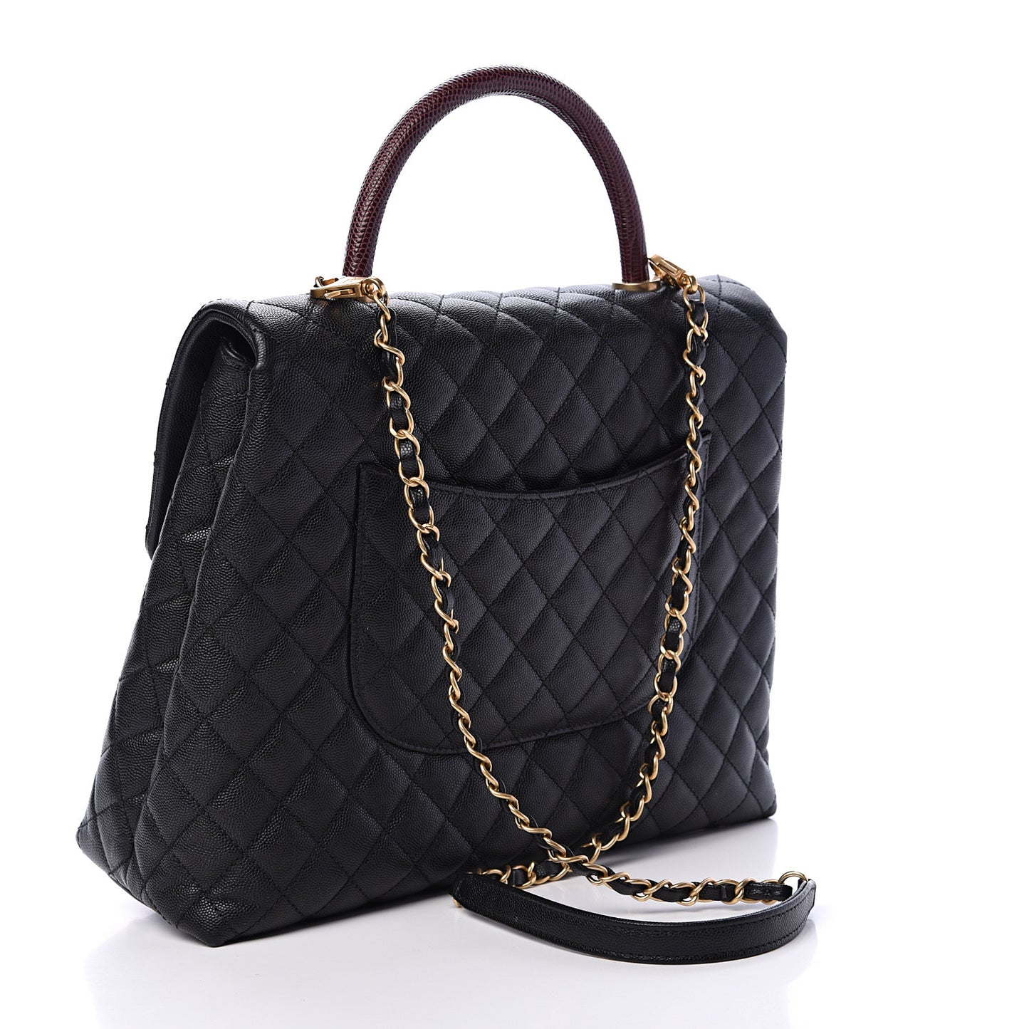 Caviar Lizard Quilted Large Coco Handle Flap Black