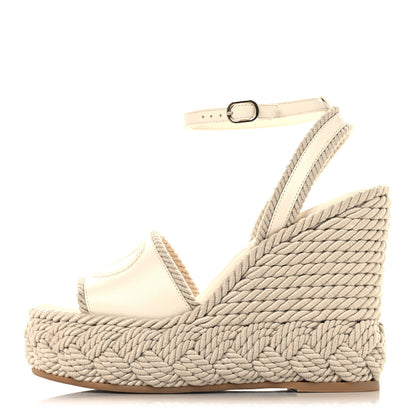 Valentino Garavani Nappa VLogo Torchon 130mm Platform Wedge Sandals 39 Ivory 1 of 9