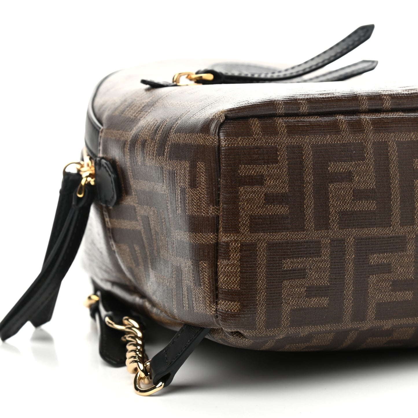 Glazed Fabric Vitello Century FF 1974 Stamp Patch Mini Backpack Mogano Panna Black