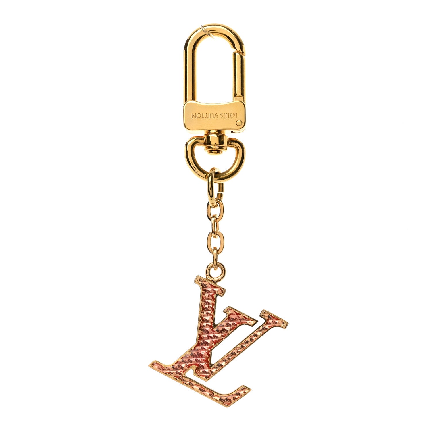 Louis Vuitton LV Guilloche Bag Charm Key Holder Gold Pink 1 of 3