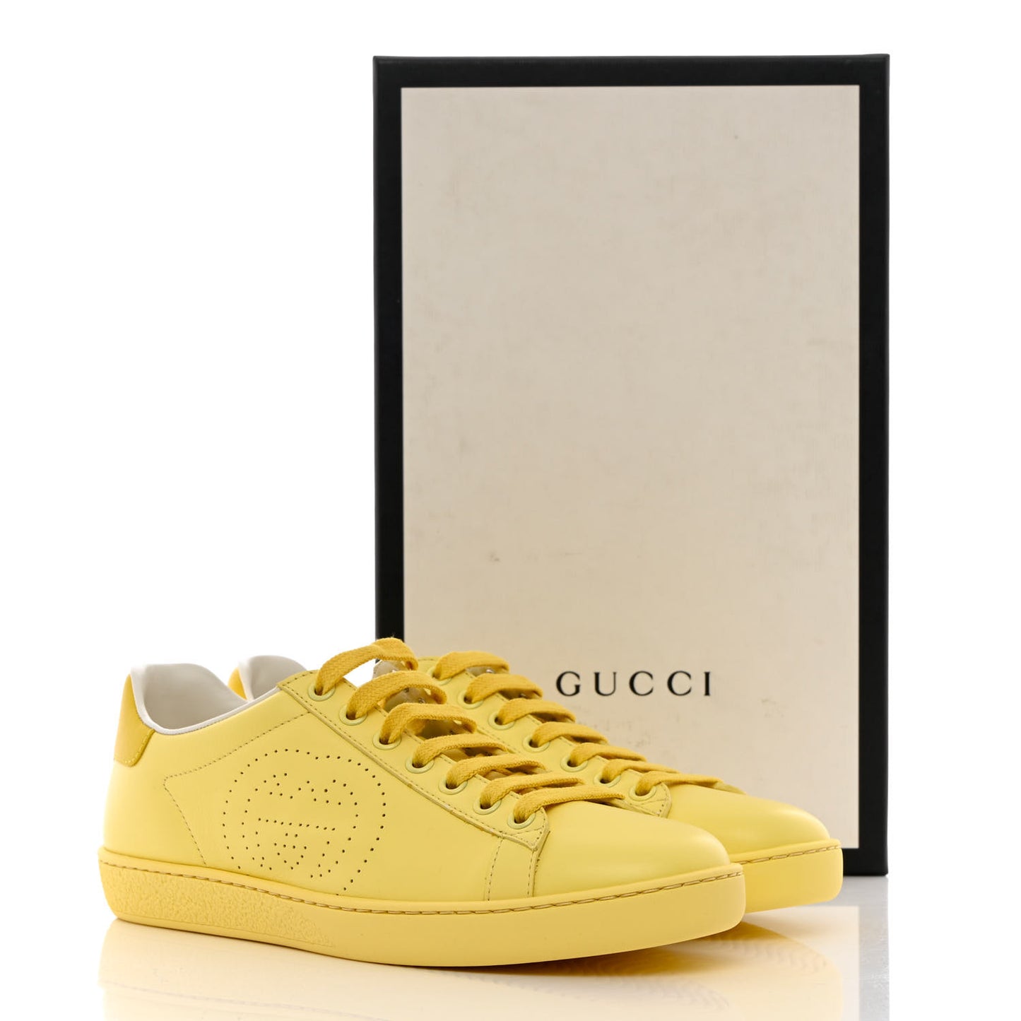 Calfskin Interlocking G Perforated Womens Ace Sneakers 37 Banana Straw Yellow