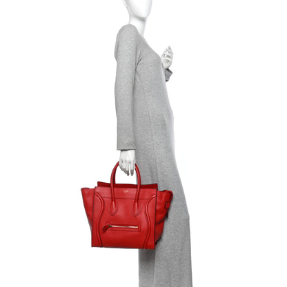 Celine Drummed Calfskin Mini Luggage Coquelicot 2 of 10