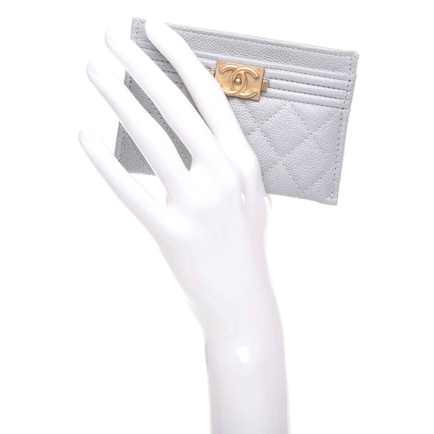 Caviar Quilted Boy Card Holder Grey