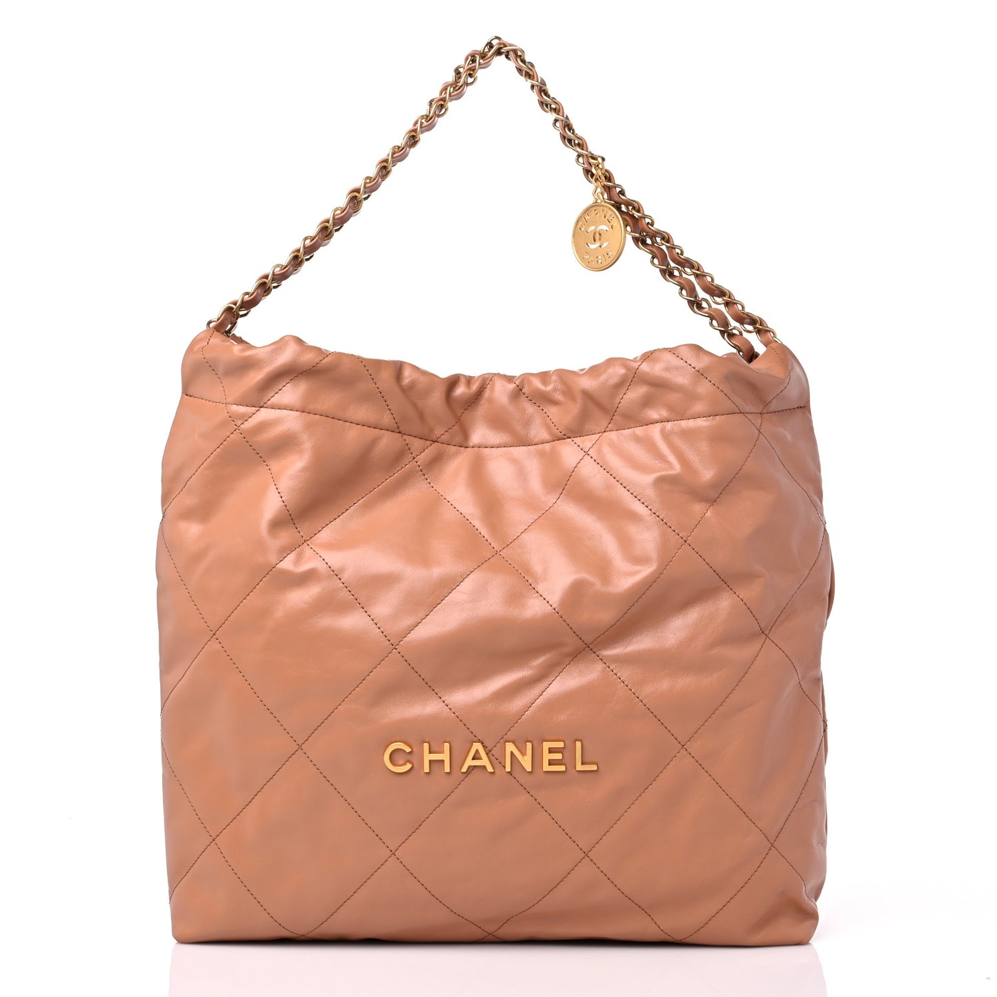 Shiny Calfskin Quilted Chanel 22 Camel