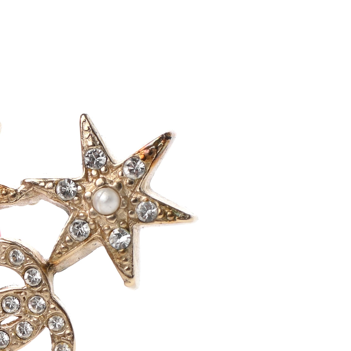 Crystal Pearl CC Star Earrings Gold