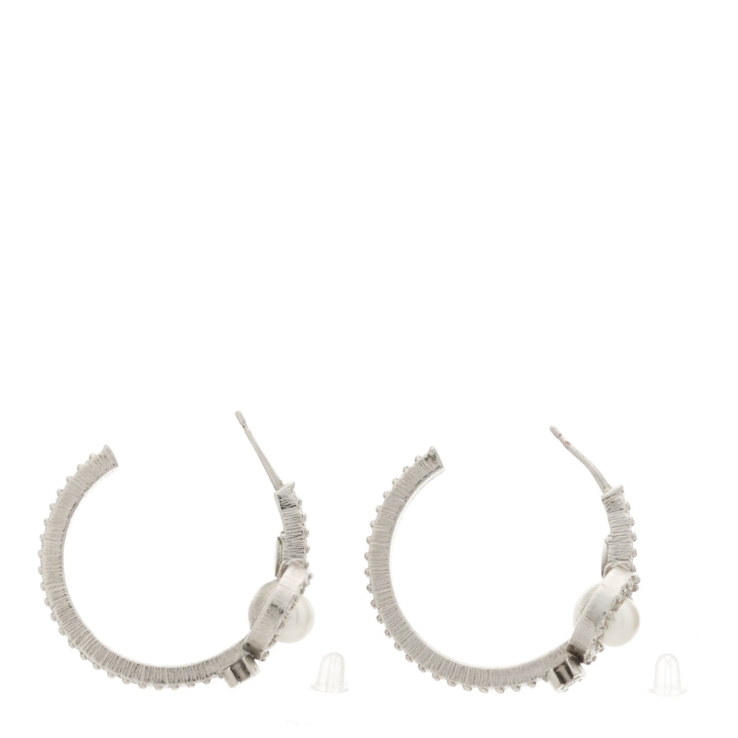 Chanel Crystal Pearl CC Hoop Earrings Silver 3 of 5