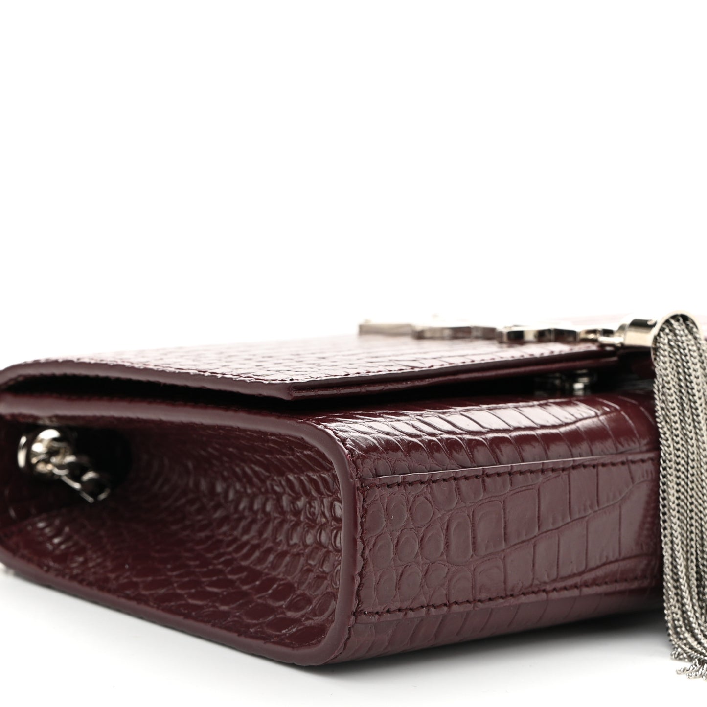 Calfskin Crocodile Embossed Small Classic Monogram Kate Tassel Satchel Rouge Legion