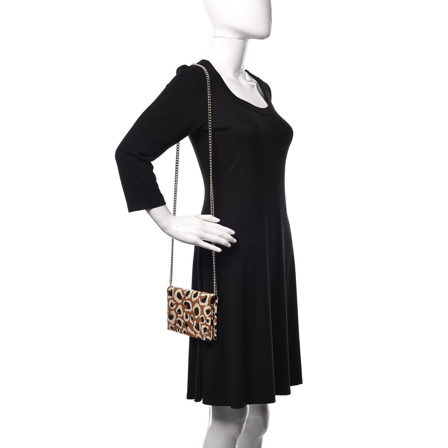 Gucci Patent Leopard Print Betty Chain Wallet Tobacco Black 2 of 10