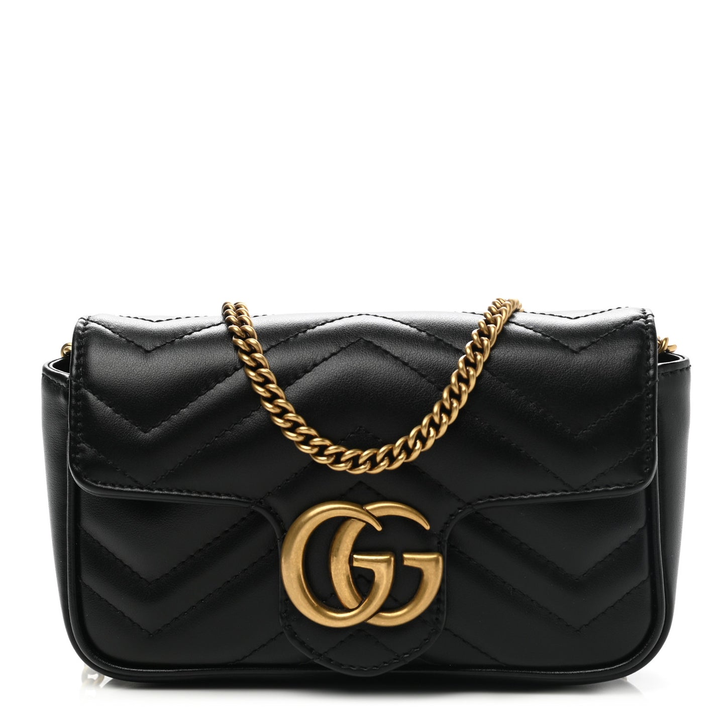 Calfskin Matelasse Super Mini GG Marmont Shoulder Bag Black
