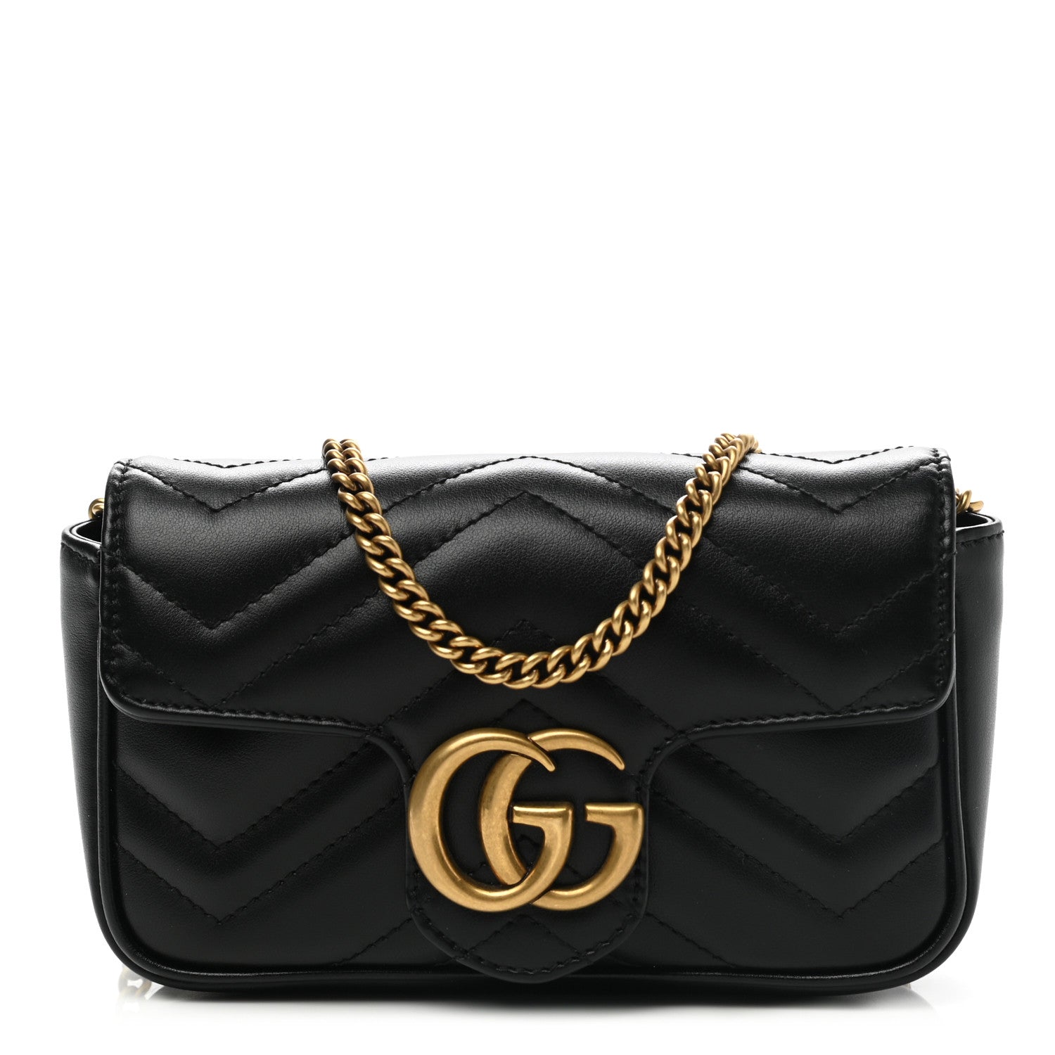 Gucci Calfskin Matelasse Super Mini GG Marmont Shoulder Bag Black 1 of 10