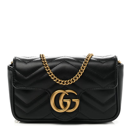 Gucci Calfskin Matelasse Super Mini GG Marmont Shoulder Bag Black 1 of 10