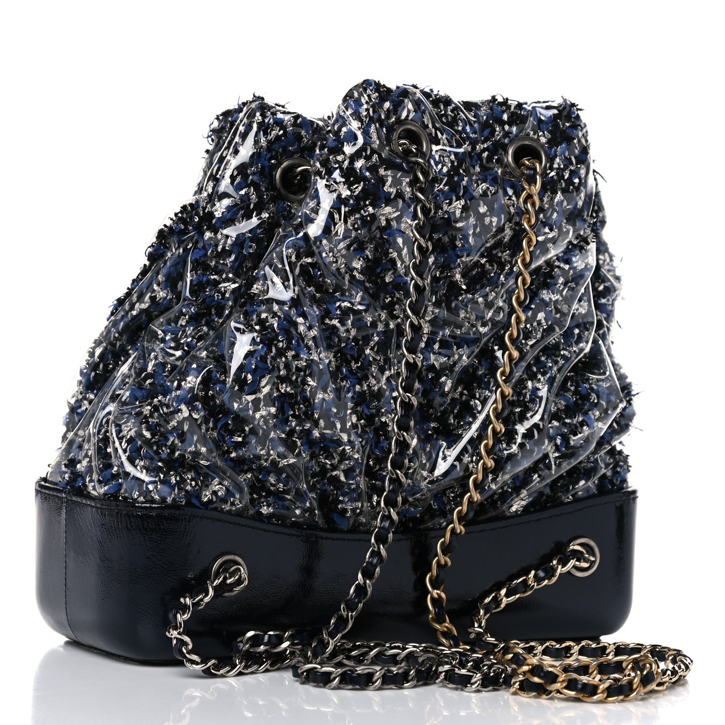 Tweed PVC Quilted Gabrielle Backpack Navy Black