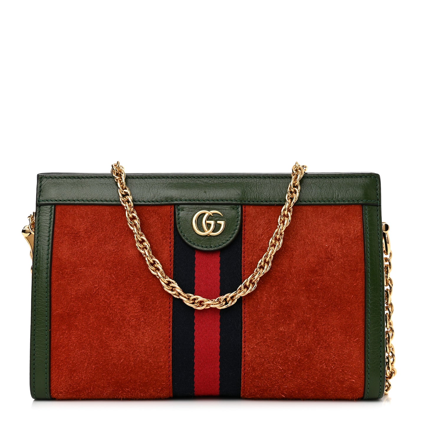 Suede Calfskin GG Web Small Ophidia Chain Shoulder Bag Brown Red Green