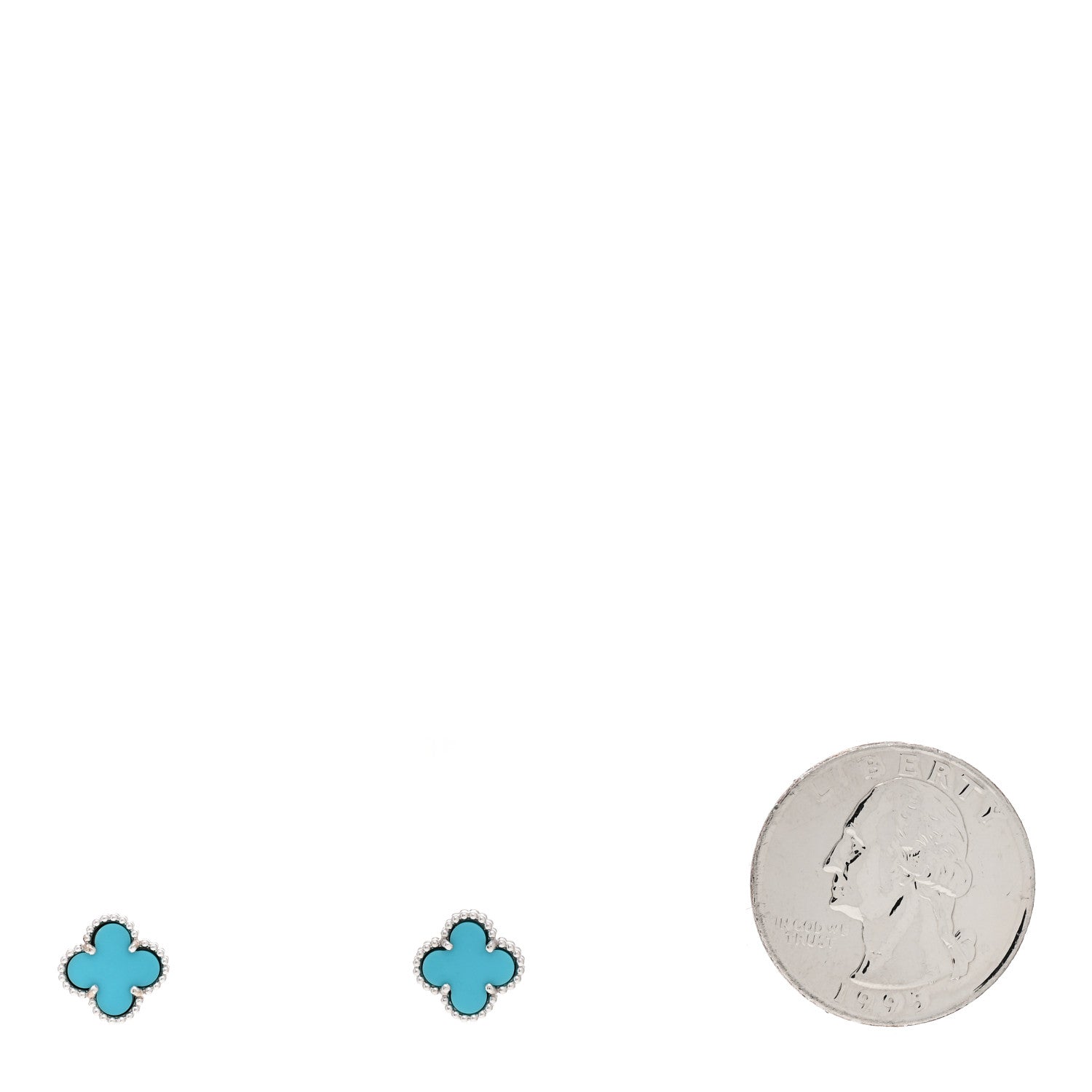 Van Cleef & Arpels 18K White Gold Turquoise Sweet Alhambra Earrings 2 of 5