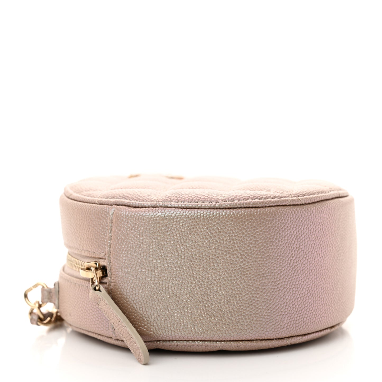 Iridescent Caviar Resin Quilted Round Clutch With Chain Beige