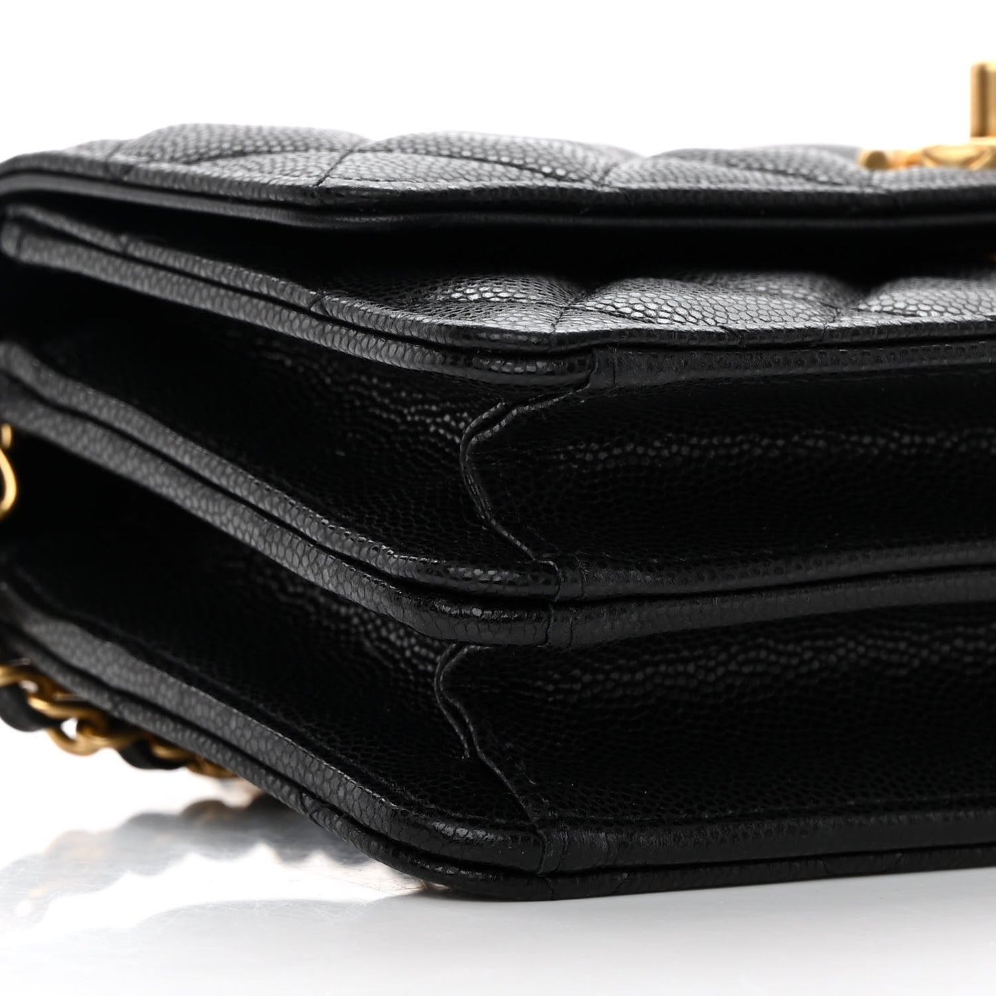 Caviar Quilted Chain Link Clutch With Chain Black