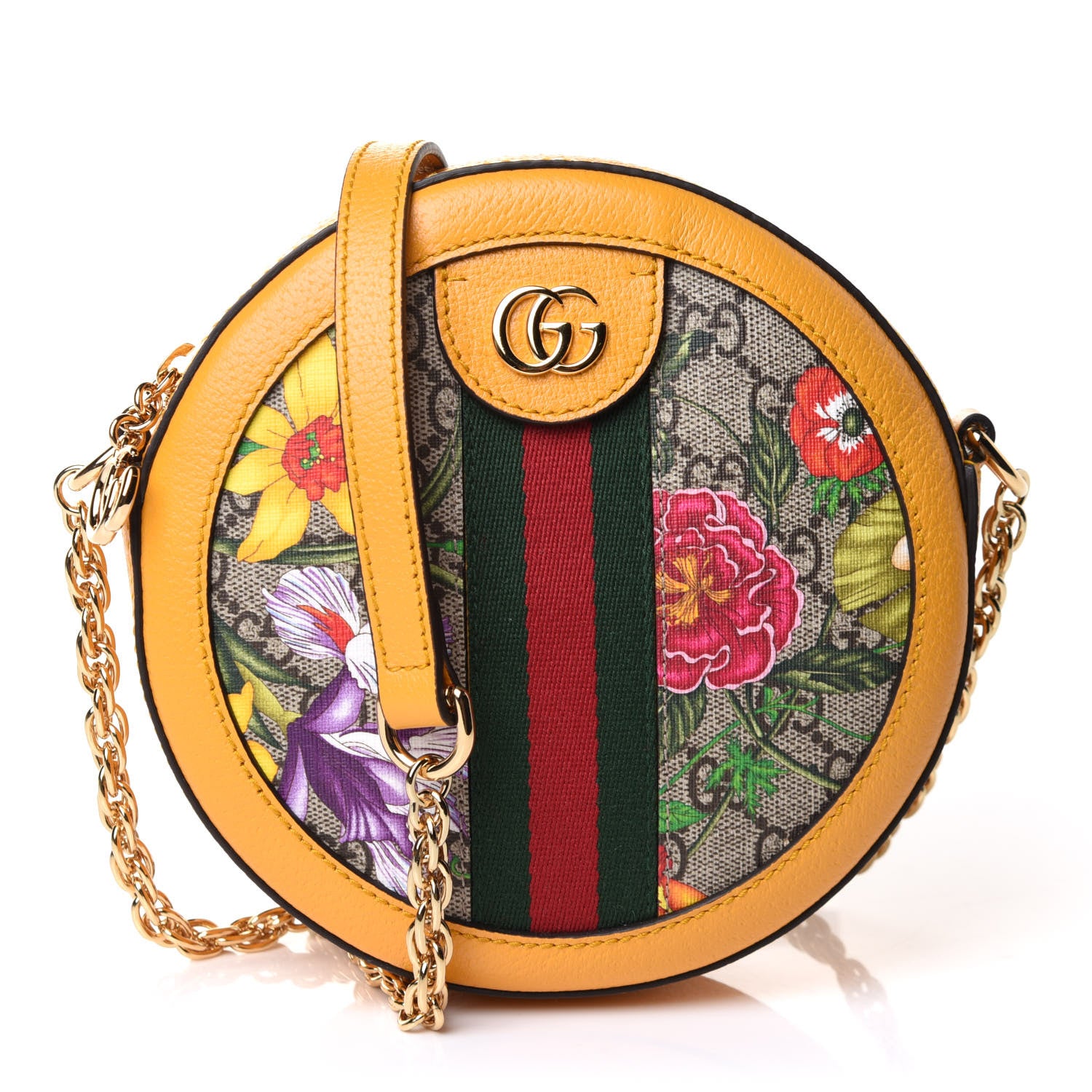 Gucci GG Supreme Monogram Flora Web Mini Ophidia Round Shoulder Bag Beige Multicolor Crop 1 of 11
