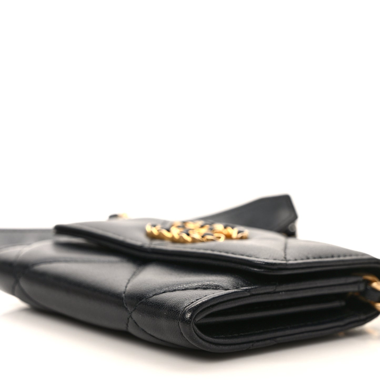 Lambskin Quilted Chanel 19 Flap Coin Purse With Chain Black