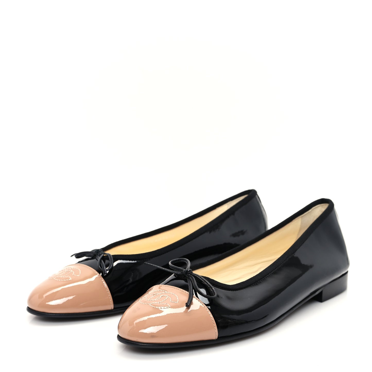 Patent CC Cap Toe Ballerina Flats 39 Black Beige