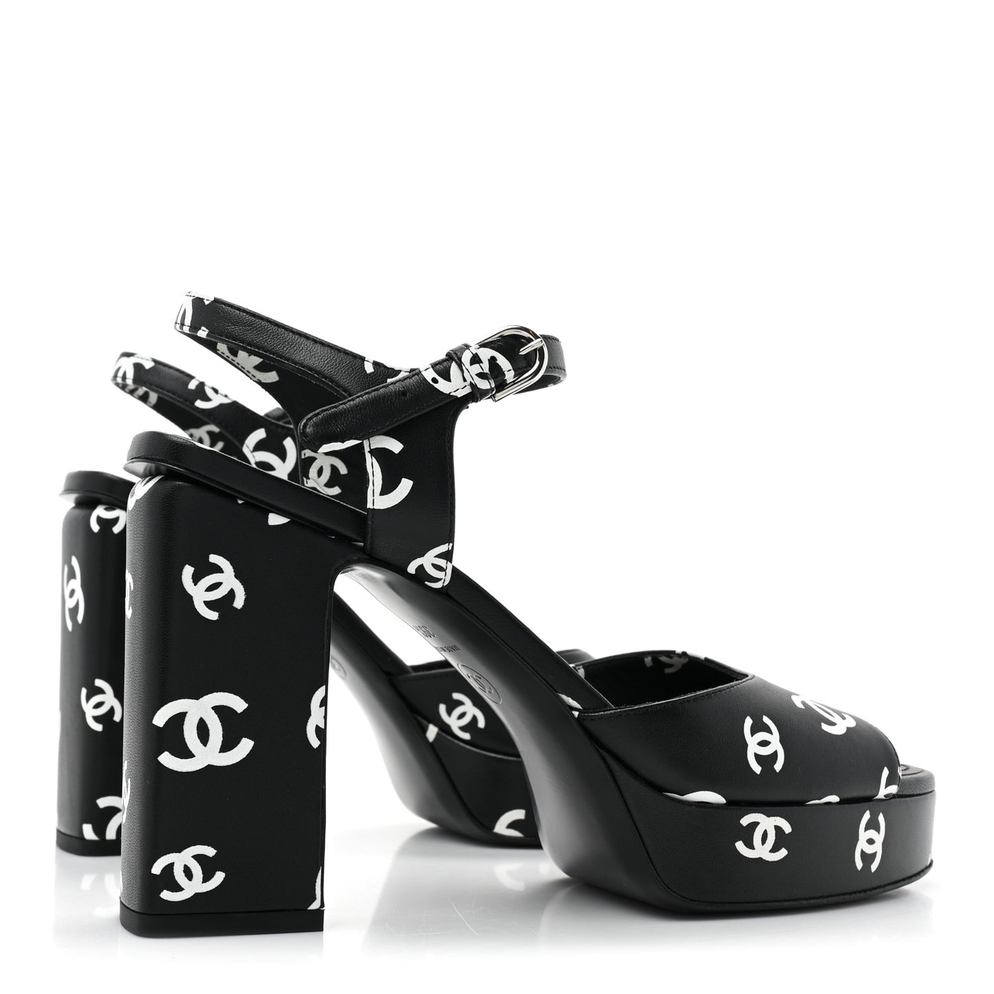 Printed Lambskin CC Platform Sandals 39.5 Black White