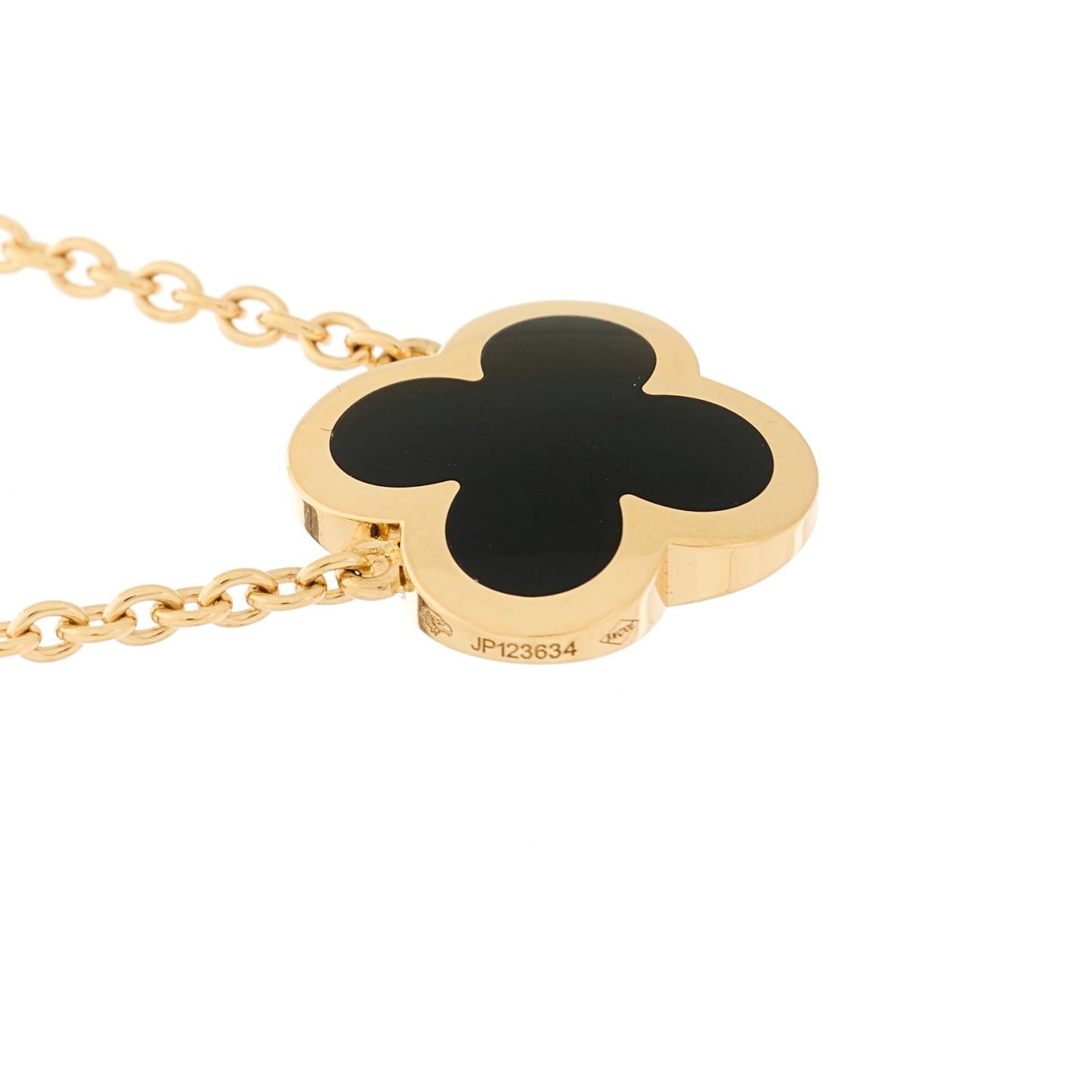 18K Yellow Gold Black Onyx Pure Alhambra Pendant Necklace