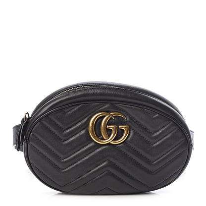 Gucci Calfskin Matelasse GG Marmont Belt Bag 85 34 Black 1 of 11
