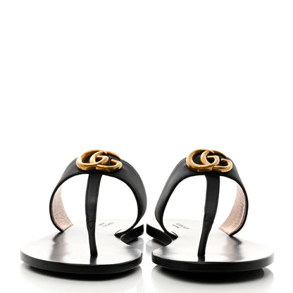 Gucci Calfskin GG Marmont Thong Sandals 38 Black 2 of 8