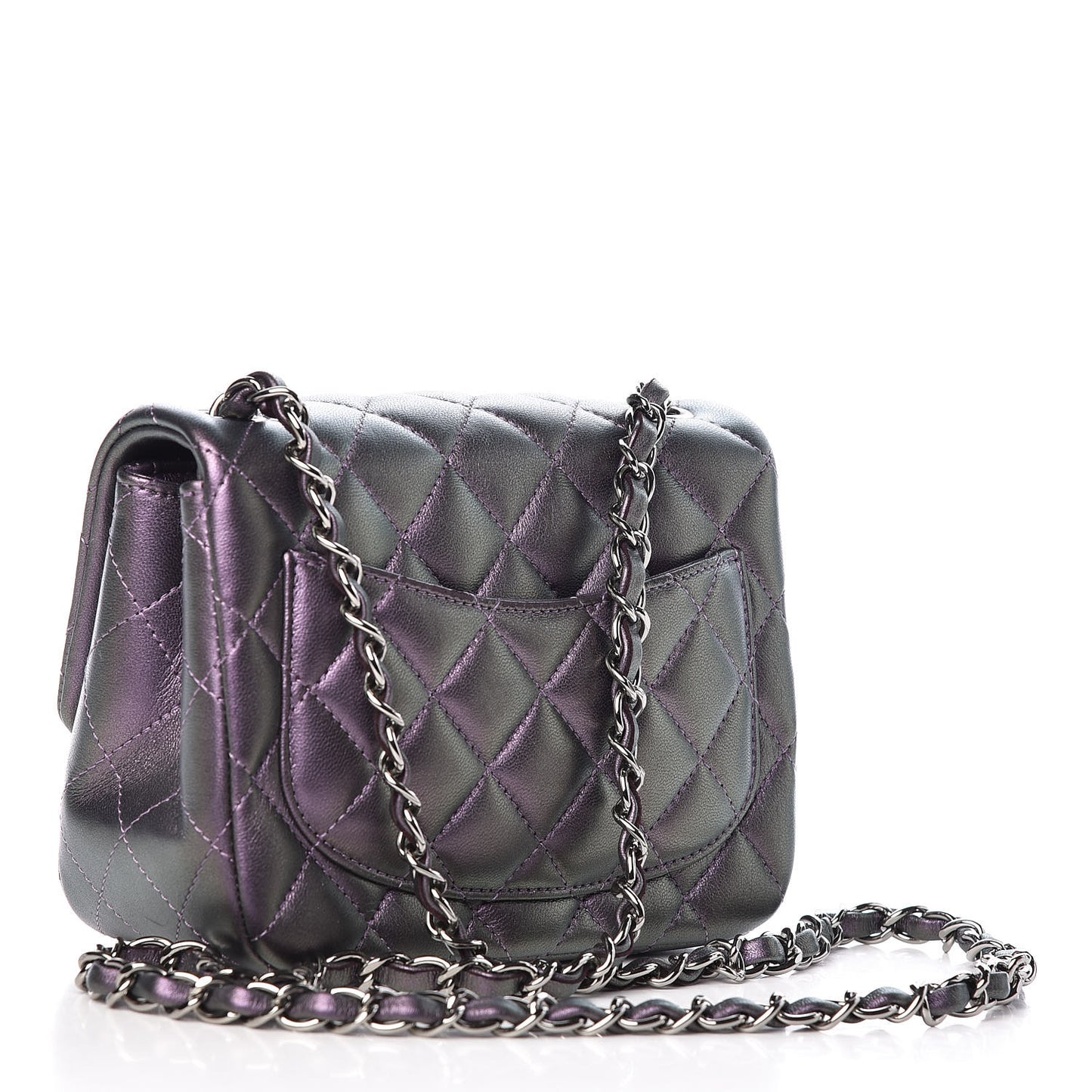 Iridescent Lambskin Quilted Mini Square Flap Dark Purple