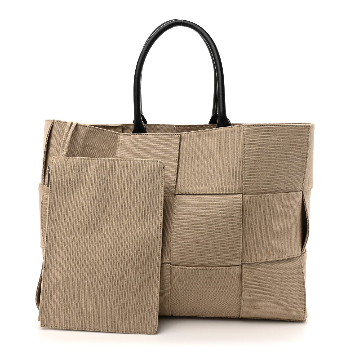 Bottega Veneta Canvas Intrecciato Large Arco Tote Beige Black 3 of 14