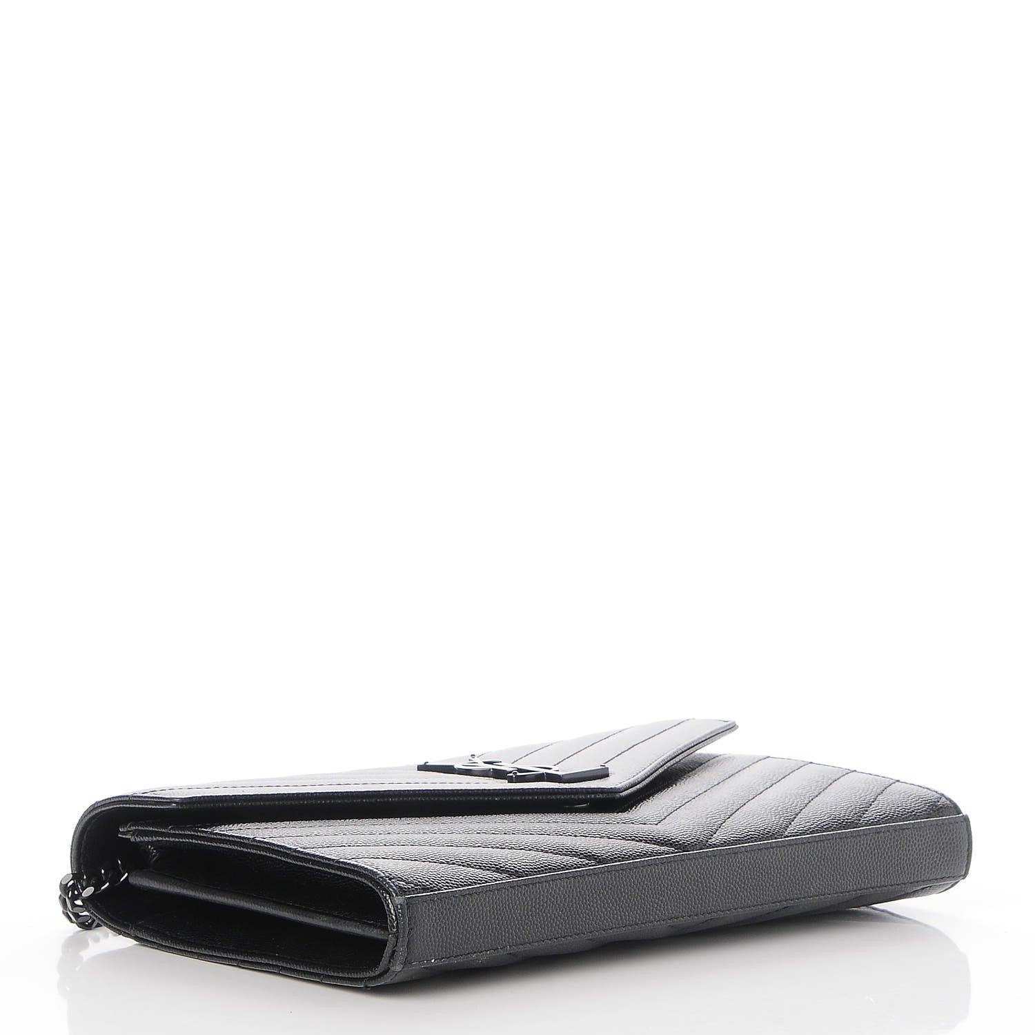 Saint Laurent Grain De Poudre Matelasse Chevron Monogram Chain Wallet Black 4 of 8
