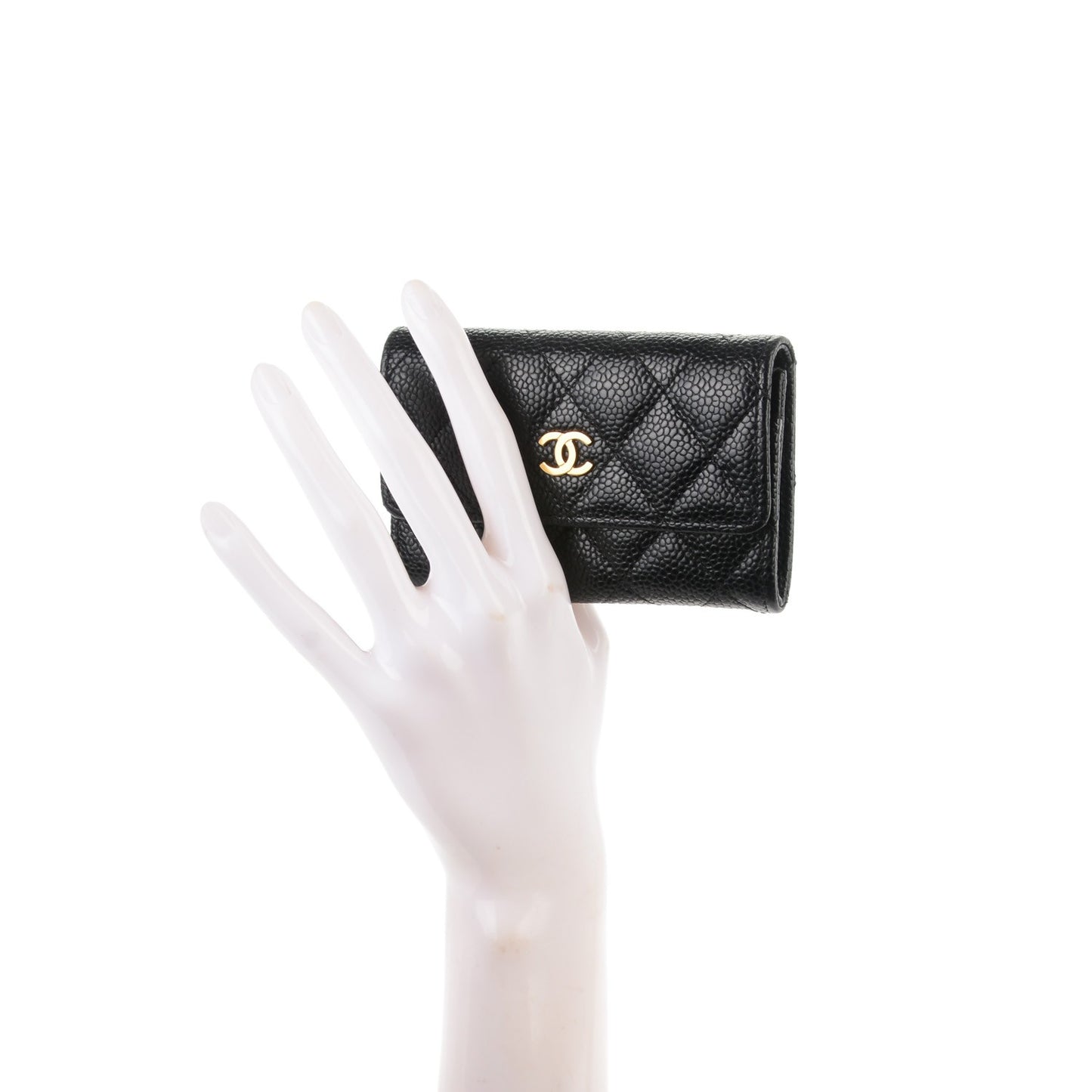 Caviar Quilted Flap Card Holder Black