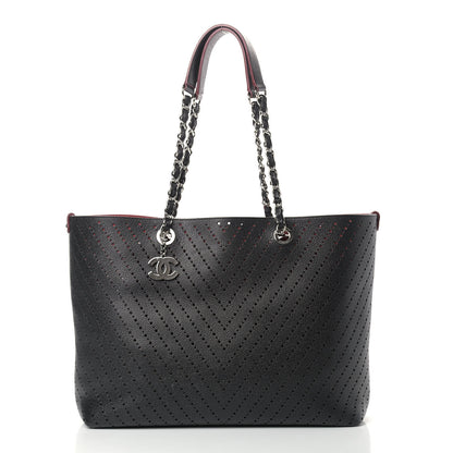 Chanel Perforated Grained Calfskin Large Shopping Tote Black 3 of 10