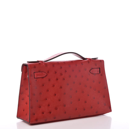 Hermes Ostrich Kelly Pochette Rouge Vif 3 of 8